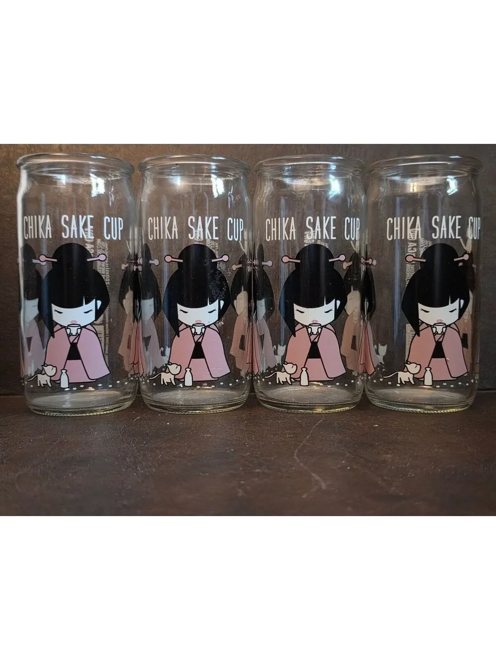 Lot of 4 Hakutsuru Chika Sake Glass Cups Empty Container